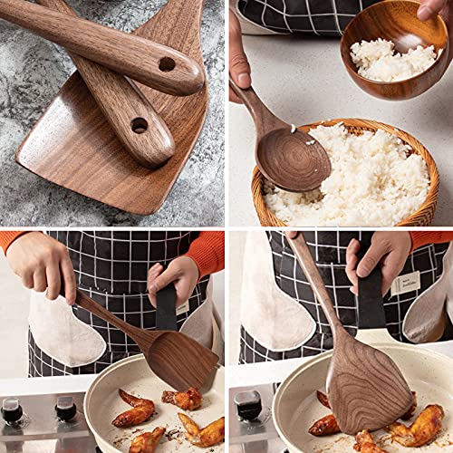 Natural Black Walnut Kitchen Utensils Set - 7 Piece Cooking Spatula and Spoon Collection in Elegant Wood - Image 5