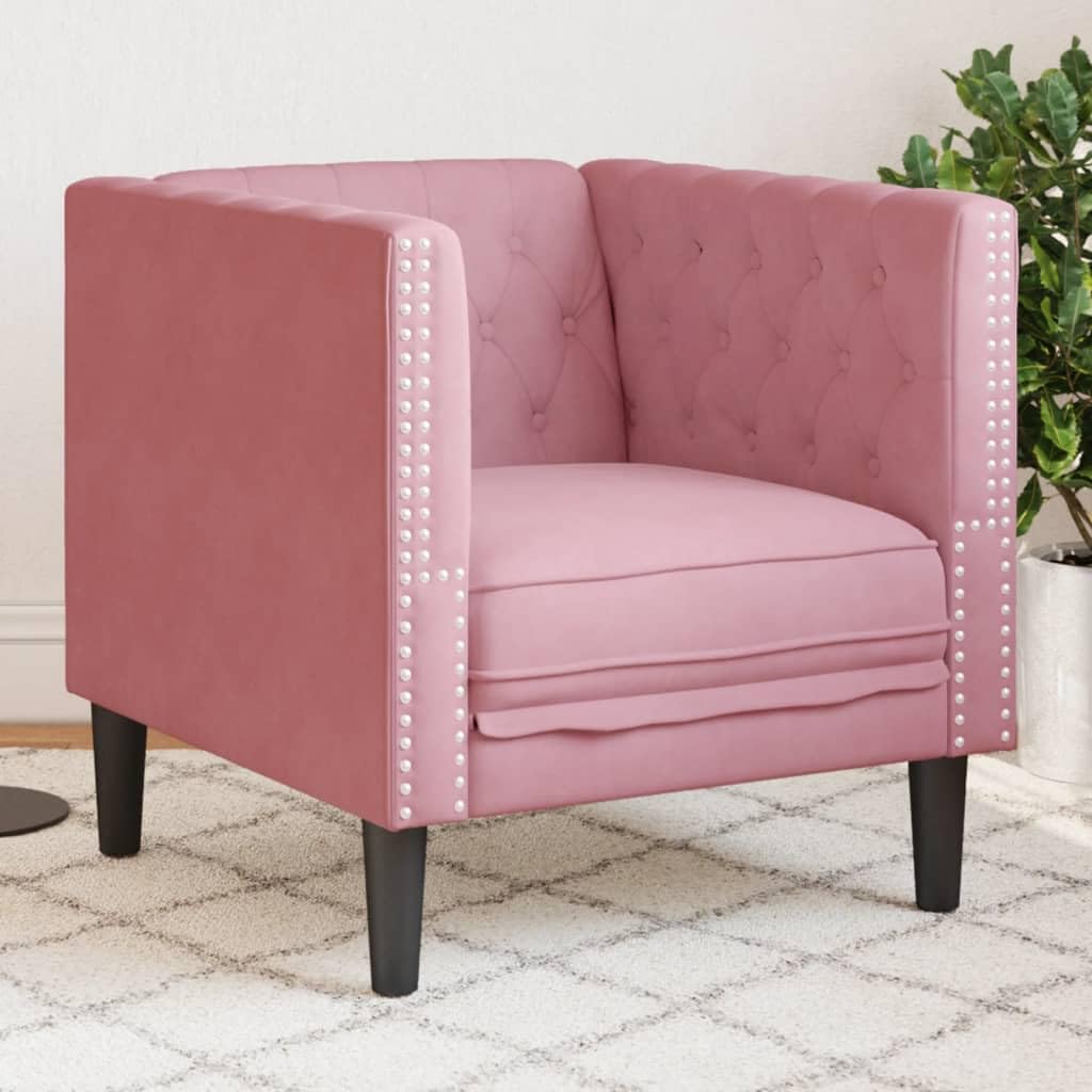 Fauteuil Chesterfield en velours rose rembourré confortable avec piqûre boutonnée, pieds stables, idéal pour le salon, le salon et la chambre d'amis, avec grand confort d'assise