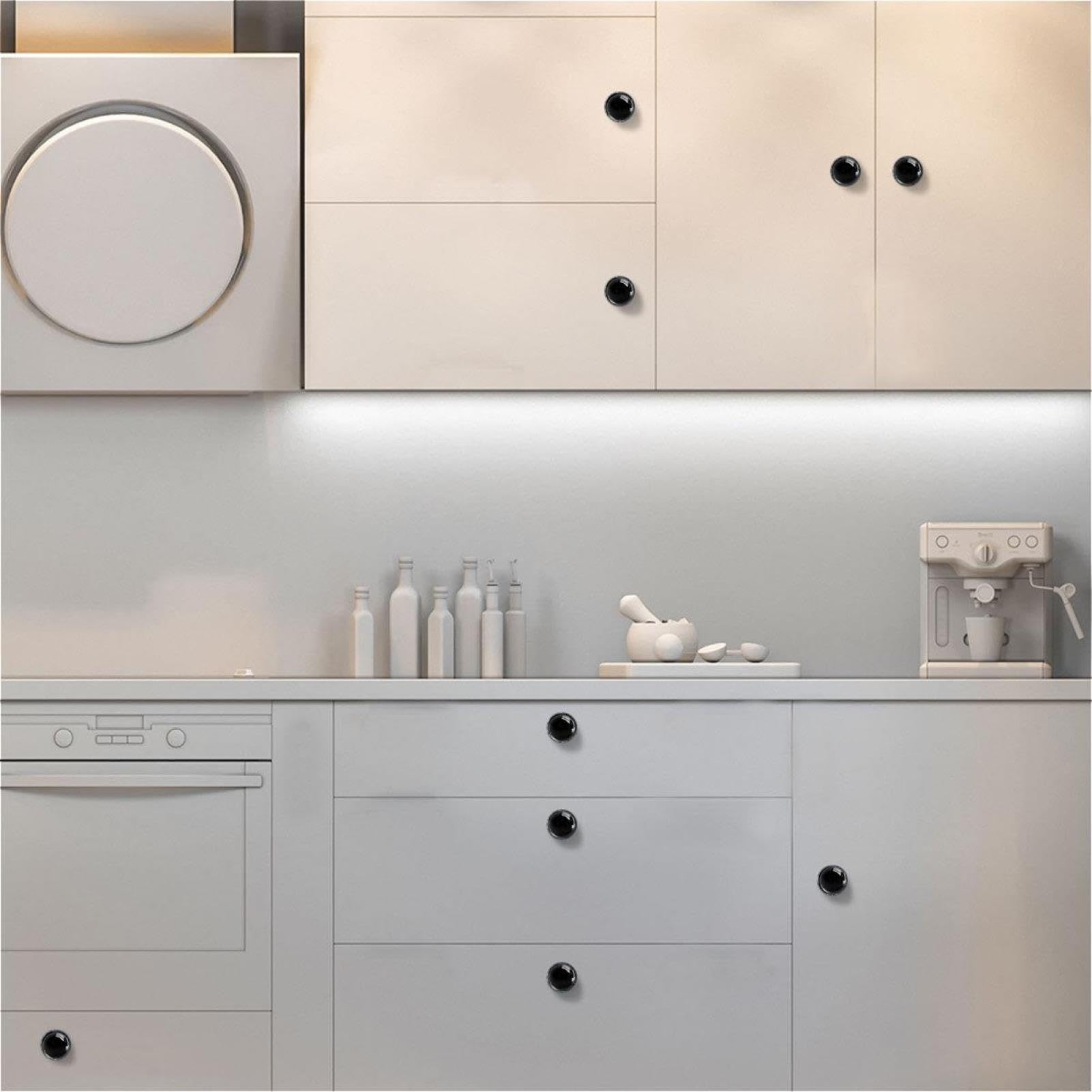 Schwarze Form eines Kreuzes, klares Kristallglas, Schrank-/Schubladenknäufe, Set mit 12 Stück, runde Griffe für Küche, Bad, Schlafzimmer und mehr