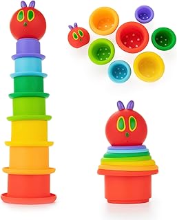 Kids Preferred World of Eric Carle The Very Hungry Caterpillar Bath Time Stacking Cup Set with Caterpillar Head Squirty Perfect for Water Play Ages 12 Months and Up