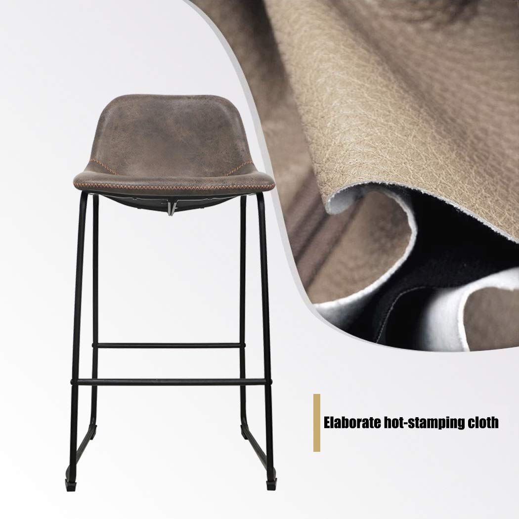 UNHO Bar Stools Set of 2 Rustic Vintage Retro Metal Leather Industrial Style Seating Cafe with