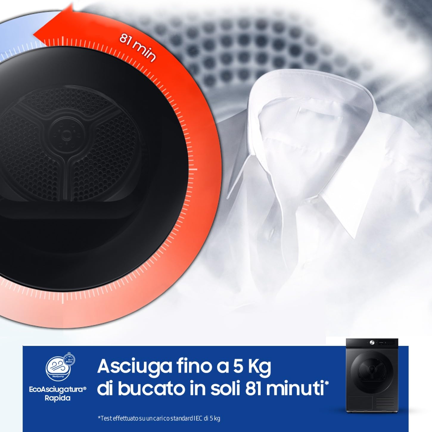 Samsung Asciugatrice Bespoke AI F-DT90DB78GB3M, 9 kg, Pompa di Calore, Wifi, QuickDrive, AI Dry, Hygine Dry, Carica Frontale, 3 Mesi Garanzia Extra, 60L x 85H x 60P cm