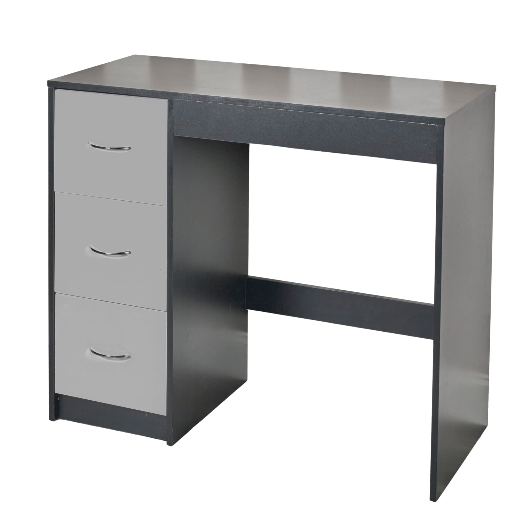 URBNLIVING 3 Drawer Wooden Bedroom Dressing Table (Black Carcass + Grey Drawers)