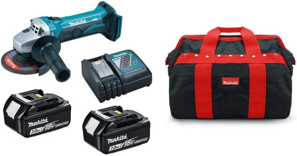 MAKITA 18V LXT DGA452 DGA452Z DGA452RFE ANGLE GRINDER, 2 x BL1830 BATTERIES AND DC18RC CHARGER