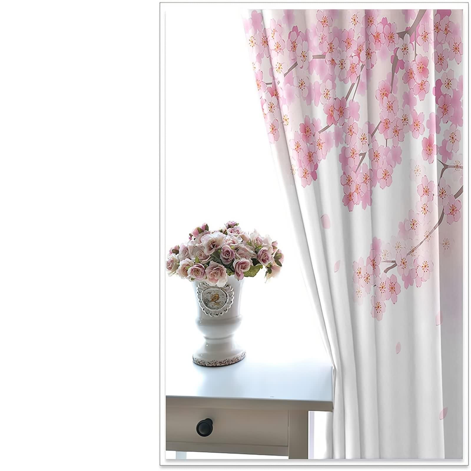Rideau Stof Polyester, Rideaux Fenetre Chambre Rose Blanc Cerise Décoration 152L x 214H CM Lot de 2
