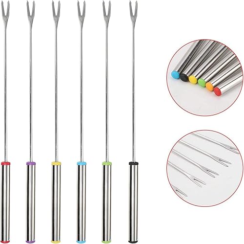 Miniatura 2 de 6 tenedores de fondue varillas de fondue de acero inoxidable de 95 pulgadas palitos de olor de codificación de color con mango resistente al calor