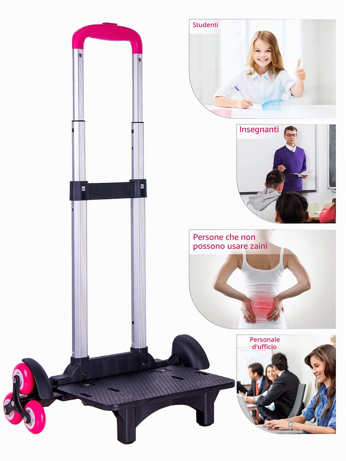 PROTAURI Carrello pieghevole per borse scolastiche – Ruote per bambini – Passeggino da viaggio con fibbie
