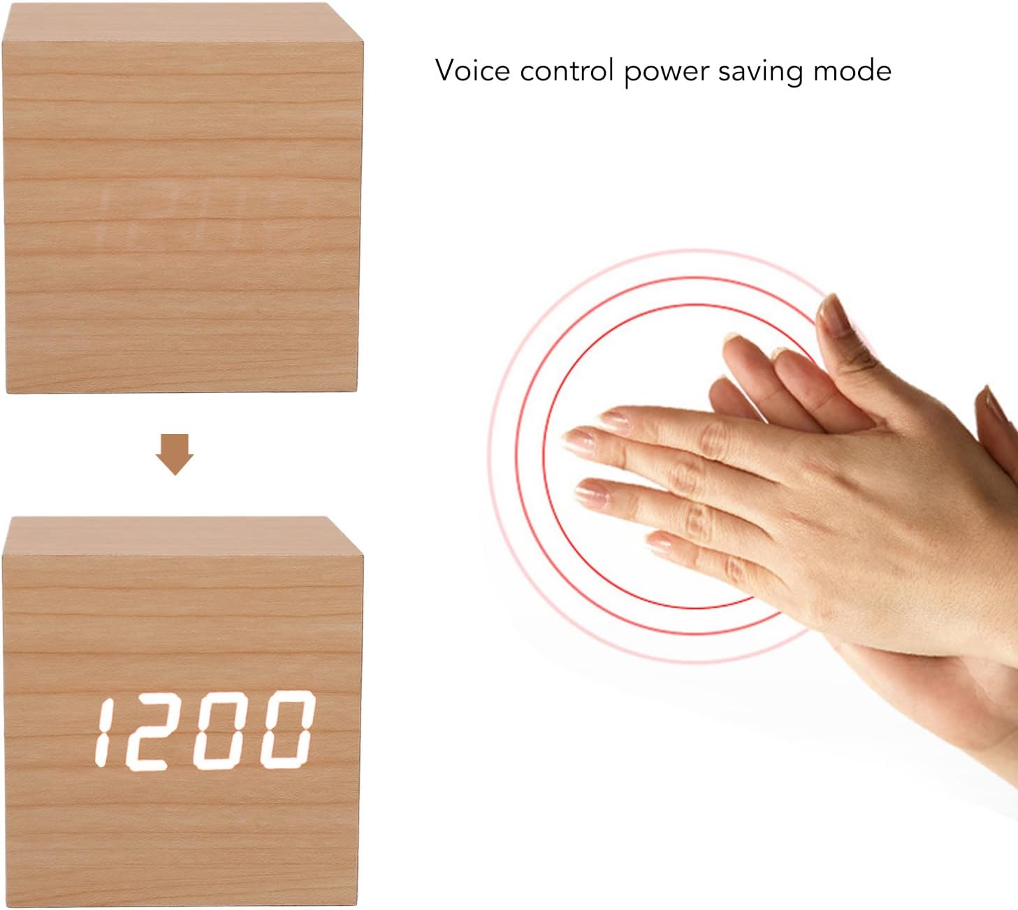 Illustration of voice control power saving mode with hands clapping