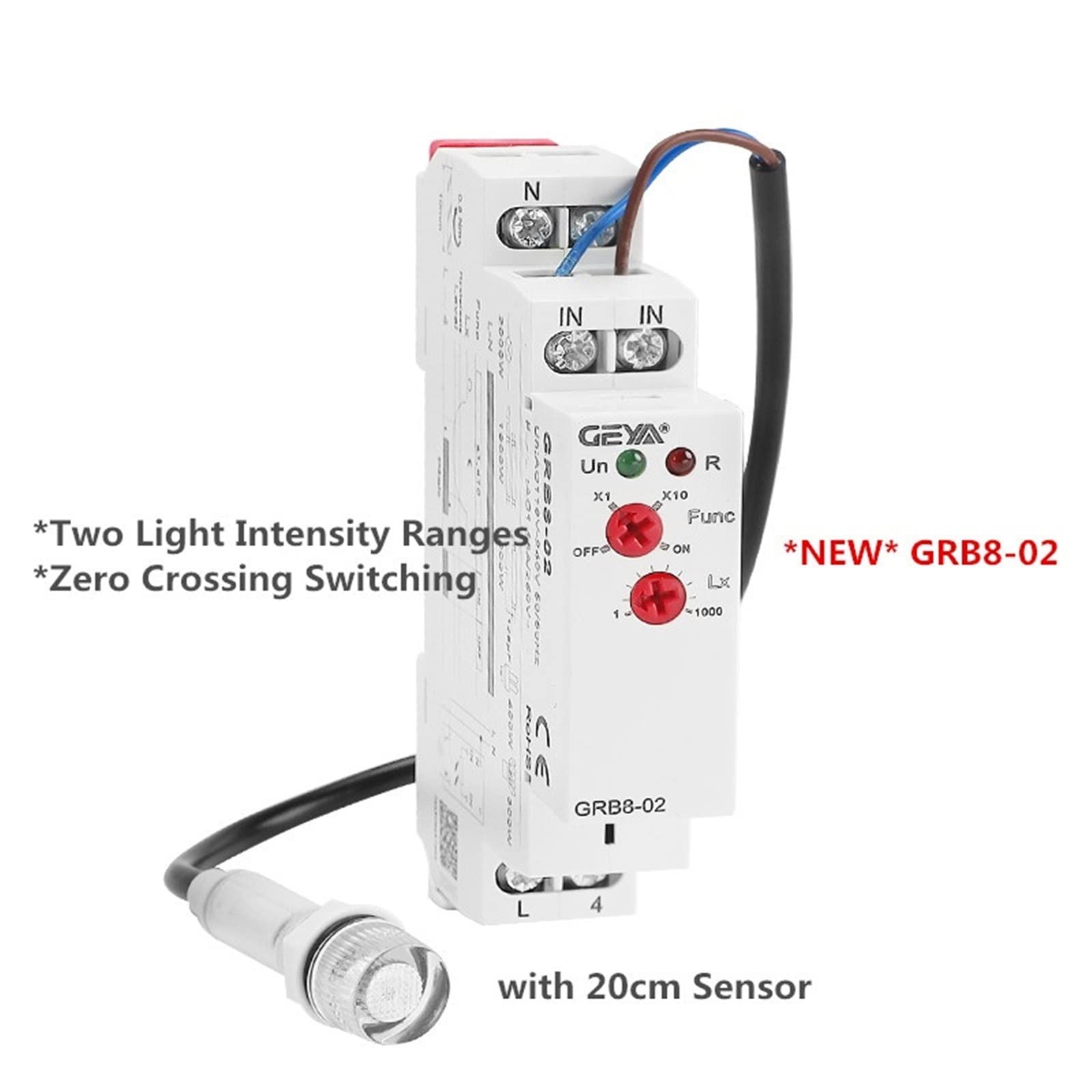 GRB8-01/02 Interruptor crepuscular con Sensor AC110V-240V Temporizador fotoeléctrico Relé del Sensor de luz(GRB8-02 AC110-240V)