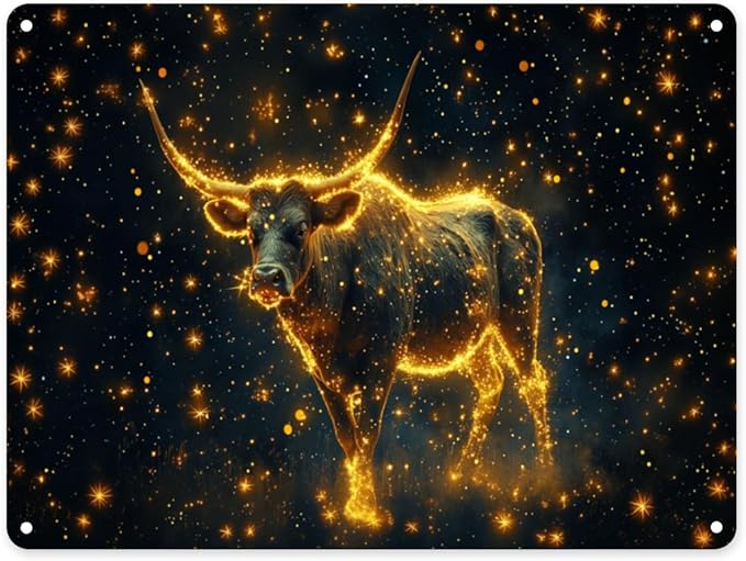 Taurus Metal tin sign,The shining bull in the universe,Classic Zodiac-themed Home Wall Art,Easy-to-hang tinplate,Practical aluminum plaque 12x16 inches,Gift to relatives and friends
