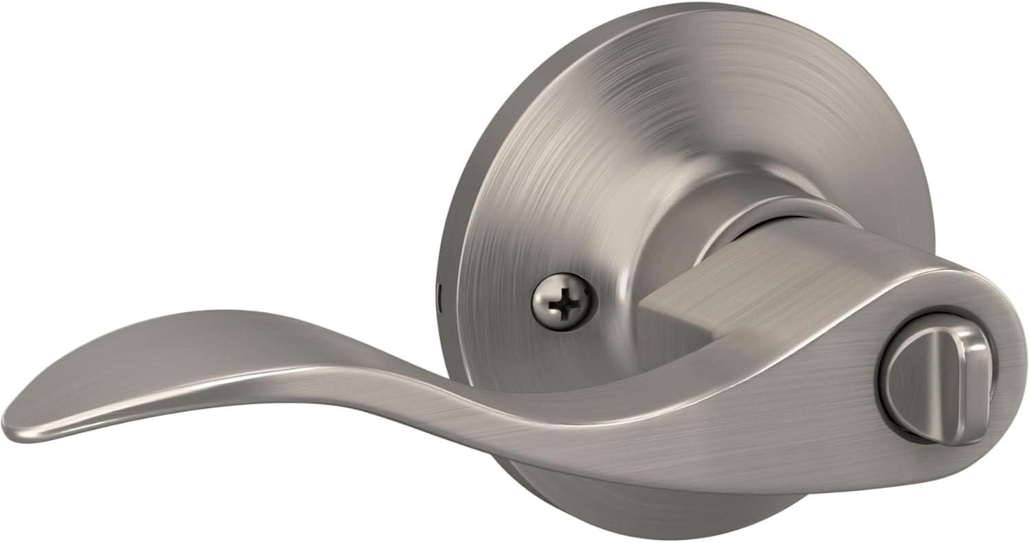 Wave Lever with Round Trim Keyed Entry Door Handle, Satin Nickel Finish