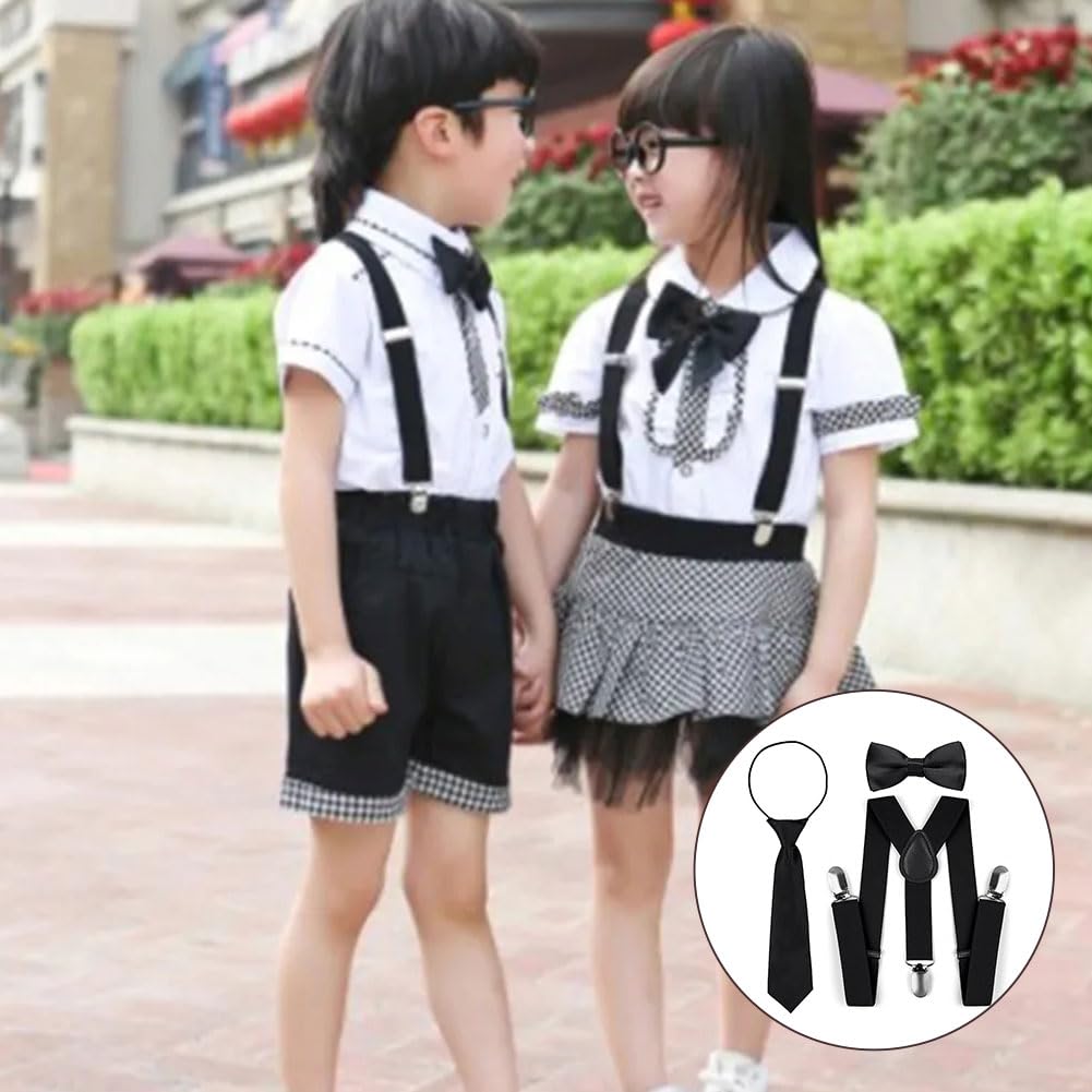 Tirantes Ajustables en Forma de Y con Pajaritas para Niños y Niñas 1-12 Años Negro Clip Talla Única