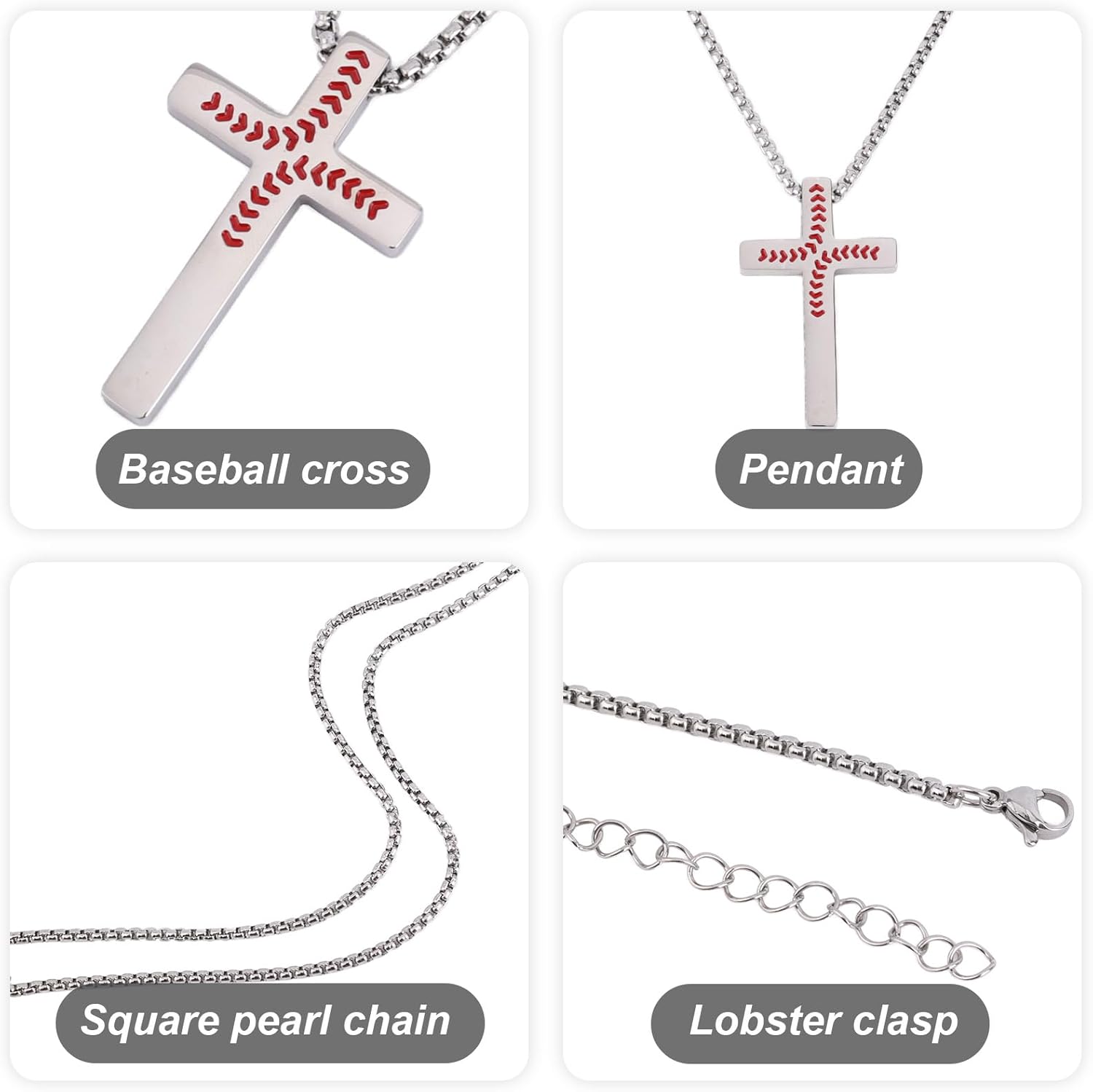 Baseball Cross Necklace for Men, Bible Verse Christian Jewelry Stainless Steel Pendant Chain Graduation First Communion Religious Gift & Decor - Image 5