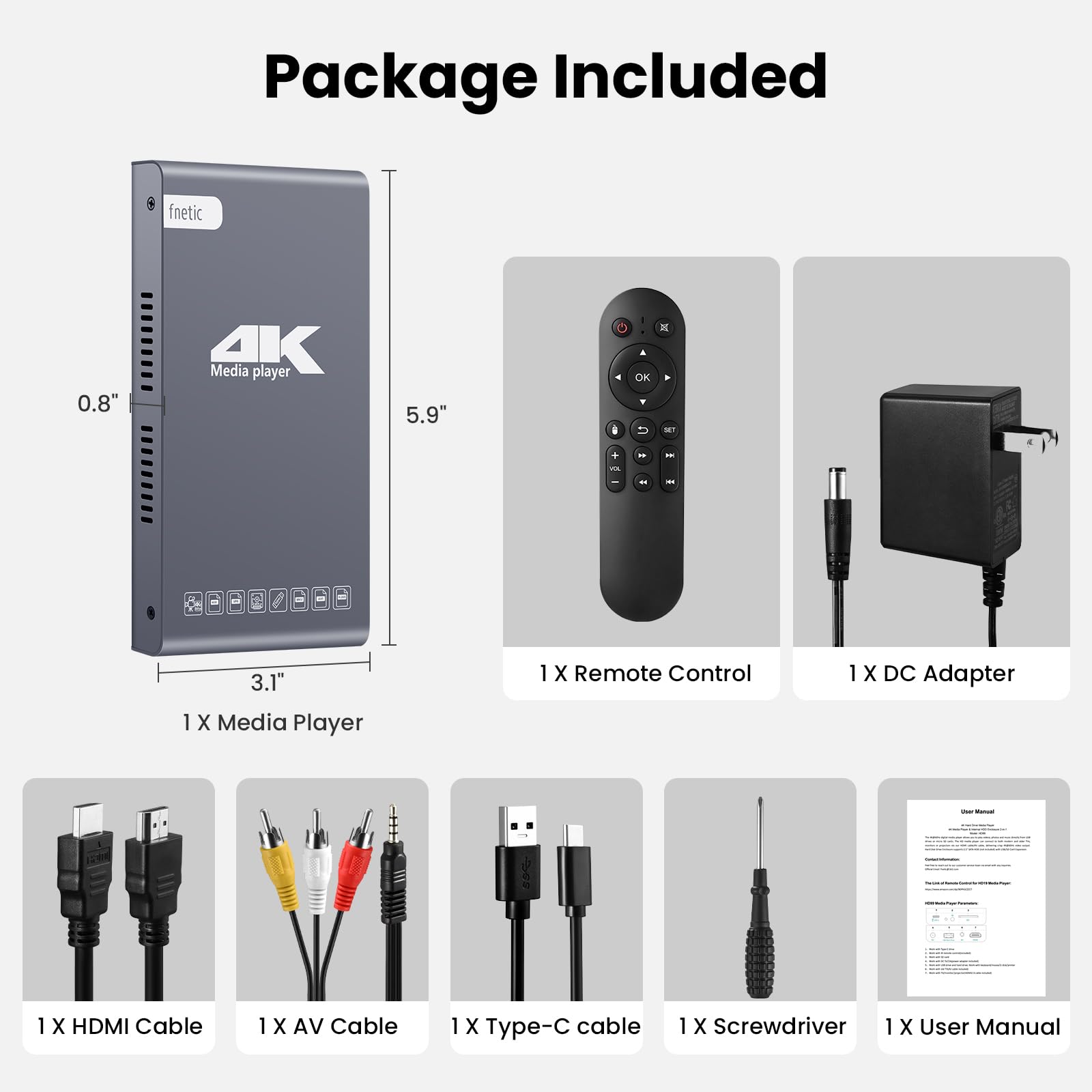Lettore multimediale digitale HDMI 4K e custodia HDD 2 in 1, lettore video MP4 TV HD 4K a 60 Hz per unità USB di tipo C/scheda SD, segnaletica digitale, riproduzione automatica in loop