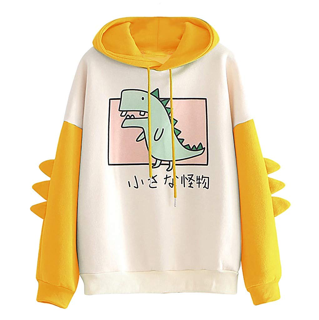 Women's Dinosaur Sweatshirt Long Sleeve Splice Tops Cartoon Cute Hoodies Teens Girls Casual Pullover