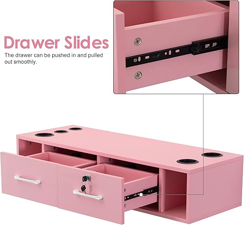 Miniatura 4 de BarberPub Estación de montaje en pared con cajones Gabinete de estilo Almacenamiento abierto Salón de belleza Equipo de spa 2502 (rosa)