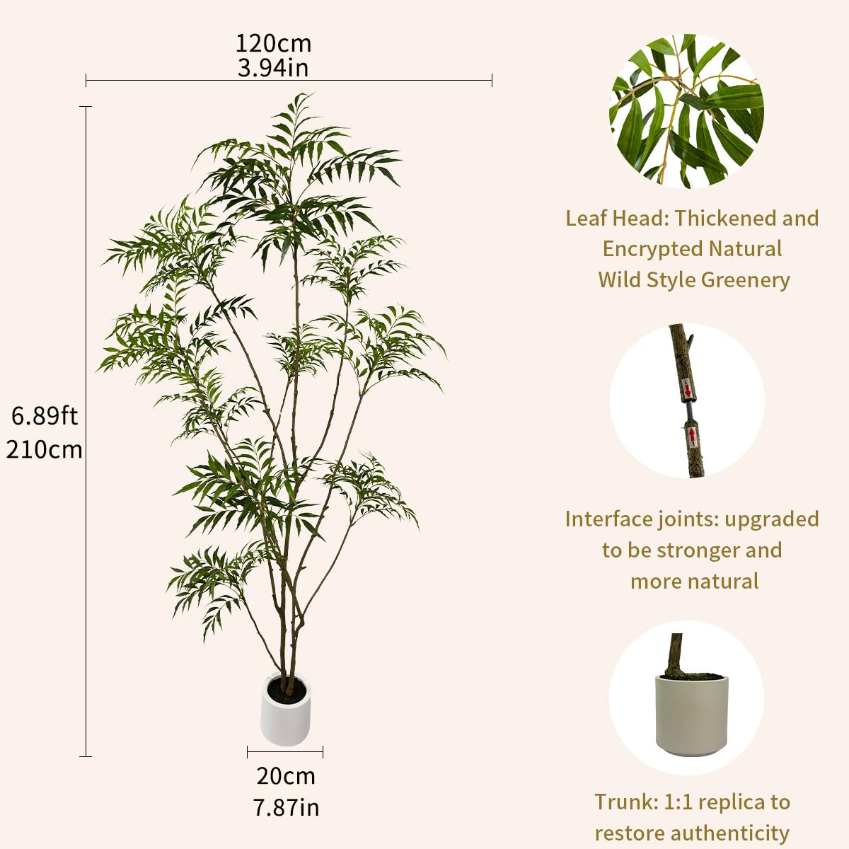 VIGGDA Artificial Mahonia fortunei Tree 7ft Tall Fake Trees for Indoor, Large Mahonia fortunei Plants with White Planter for Home Decor and Housewarming Gift,