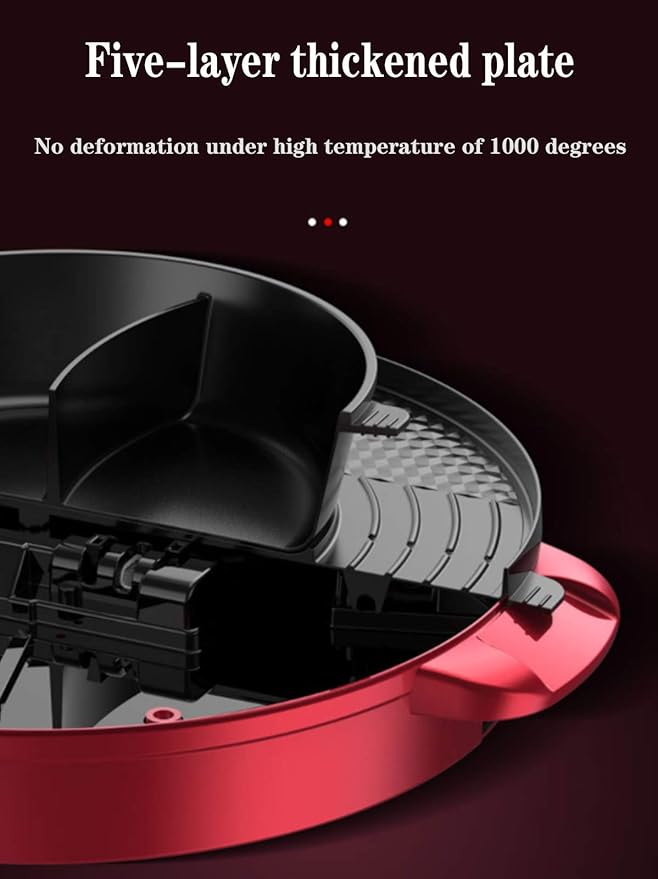 Olla Eléctrica Shabu Shabu Sin Humo con Parrilla y Divisor miniatura 3