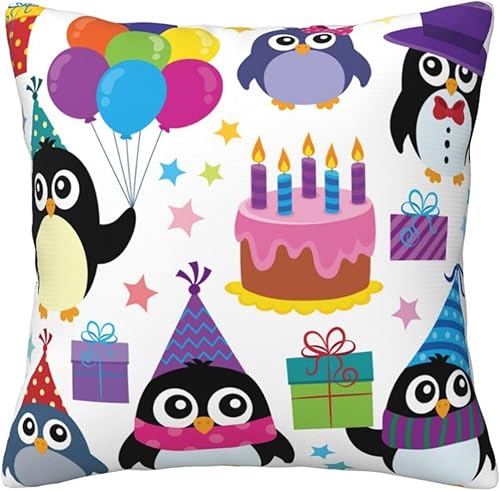 Miniatura 7 de Throw Pillow Covers 20x20 Inch Cartoon Birthday Party Penguin Decorative Pillow Covers Cushion Covers cojines decorativos para sala Pillow Cases