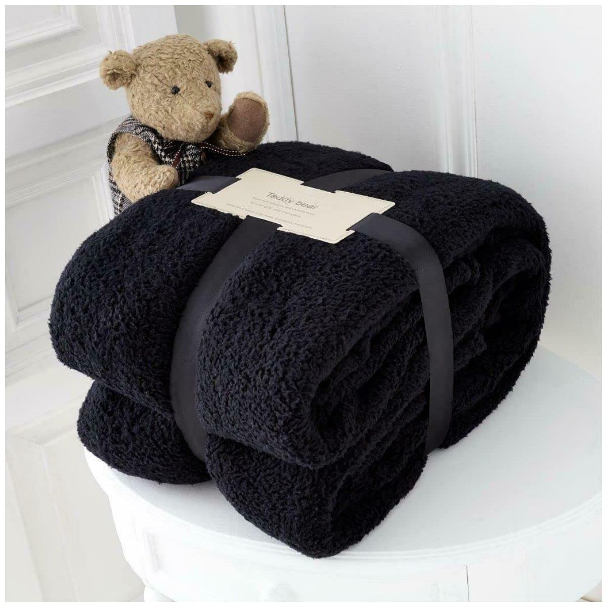 Superweiche Teddy-Fleece-Decke Mit Hirsch-Muster – Kuschelig Warm Für Sofa & Bett (150x200 Cm, Marineblau)