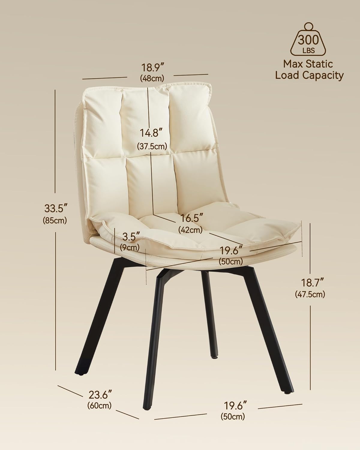 BedsPick 360° Swivel Dining Chair Set of 2 - Faux Leather Upholstered Kitchen Chair, Mid Century Modern Dining Room Chair with Metal Legs for Kithcen/Living Room/Reception/Office, Beige