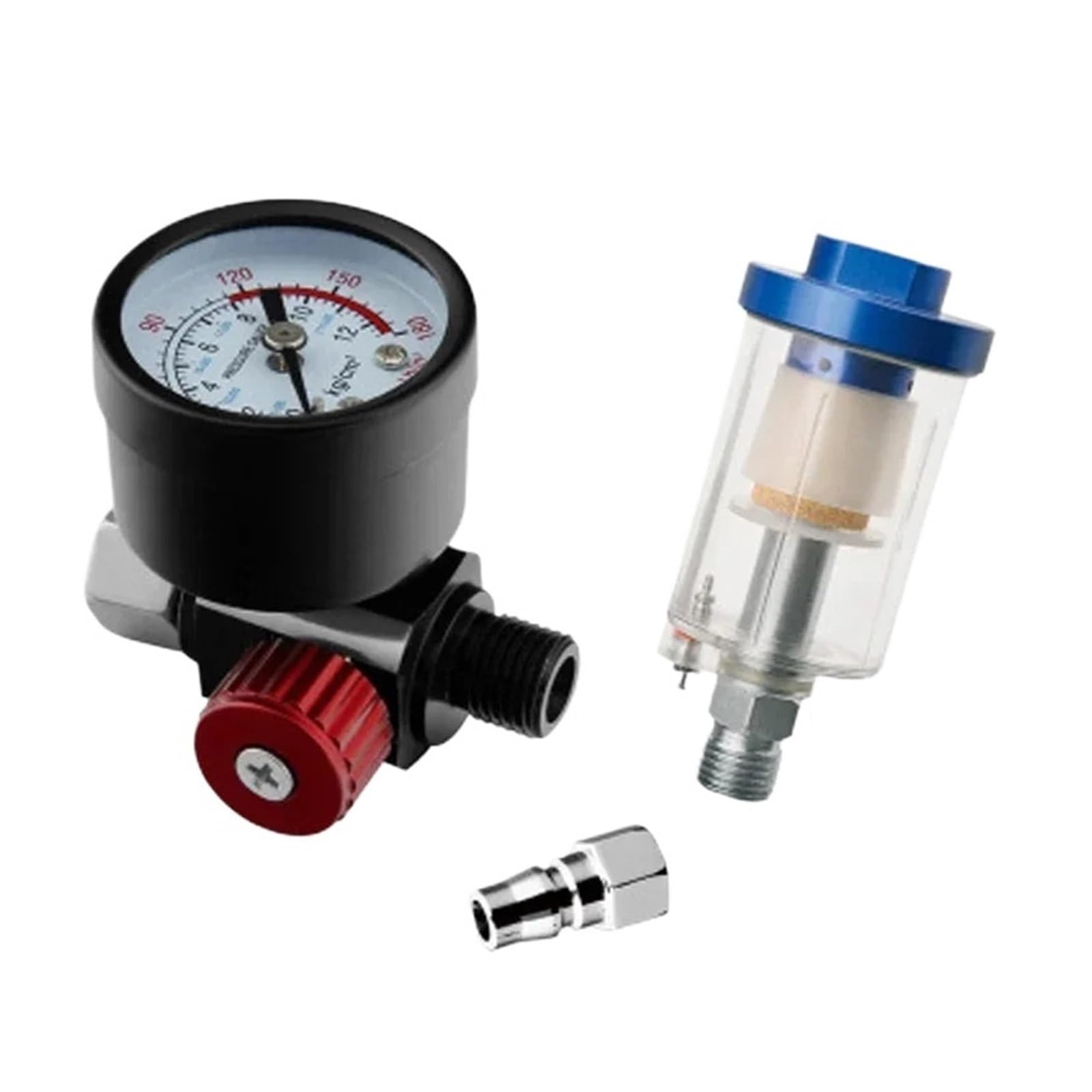 Regolazione pneumatica della pressione Regolatore di pressione dell'aria da 1/4", manometro, utensile a spruzzo e filtro anti-acqua in linea, separatore olio-acqua 0 a 140 PSI/10 bar