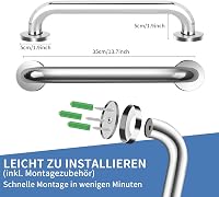 wiipara Kapaszkodó Korlát 35 cm - Rozsdamentes Acél Fürdőszobai Kapaszkodó Időseknek, Csúszásgátló Biztonsági Fogantyú Zuhanyzóhoz, WC-hez,  2