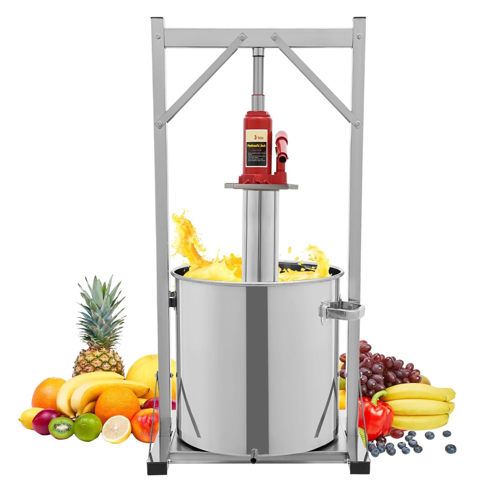 JXYQ Hydraulic Fruit Press, Stainless Steel Wine Press for Cider and Juice Making, Manual Fruit Crusher for Grapes and Vegetables