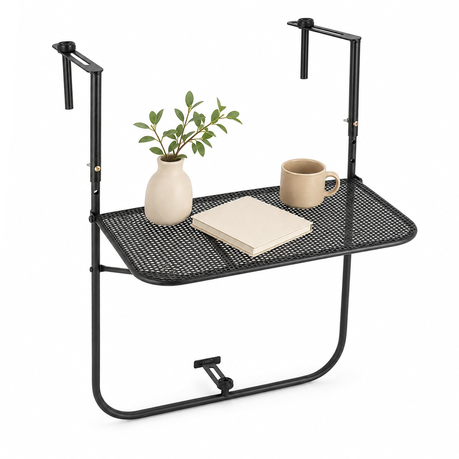 Foldable Balcony Hanging Table, Adjustable Railing Table 50 x 50 x 61.5 cm