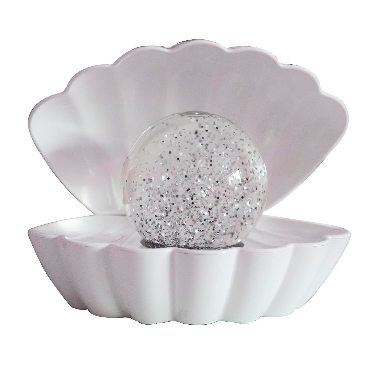 Silver Grey Glitter Pearl Color Changing Lamp Night Light Sea Glossy Clam Shell (White)