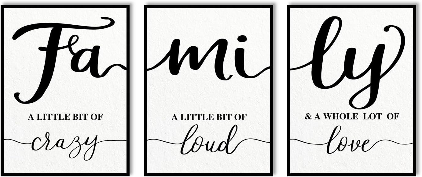 Family Quotes Wall Art Decor: 3 Piece Family Sign Framed 12"x16" Farmhouse Wall Art for Living Room Dining Room,Love Quote Art Wall Art Prints Modern Minimalist Bedroom Wall Decor