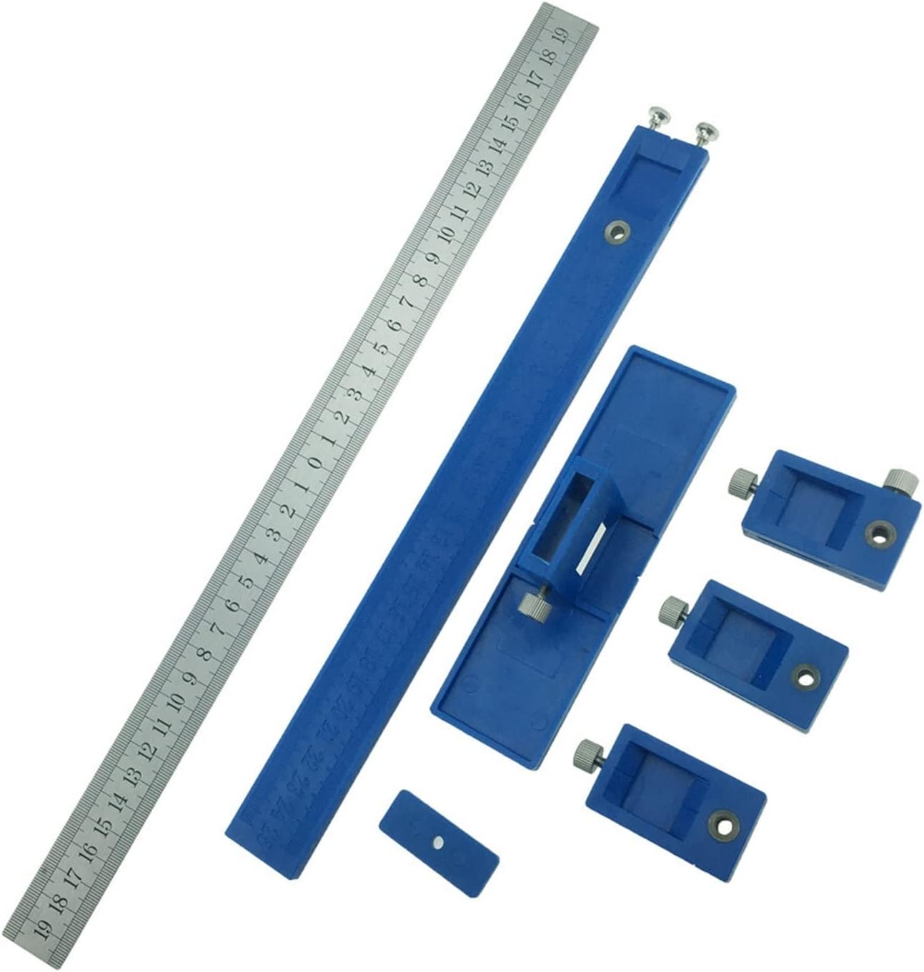 Measuring Gauge, Drill Guide Sleeve Cabinet Hardware Jig Drawer Pull Wood Drilling Dowelling Hole Jig Furniture Punching Tools (Alumi Metric Silver)