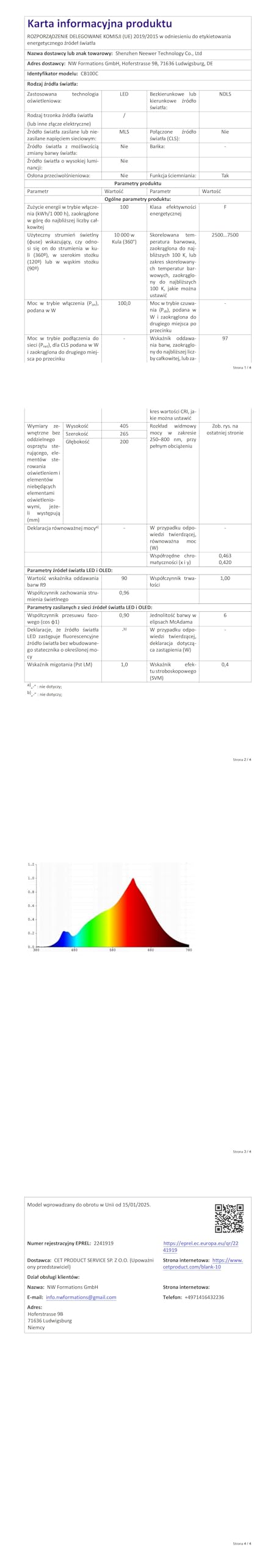 NEEWER CB100C 130W RGB COB Video Light z 2,4G/aplikacja zdalnego sterowania, oświetlenie ciągłe RGB LED, Bowens Light Studio
