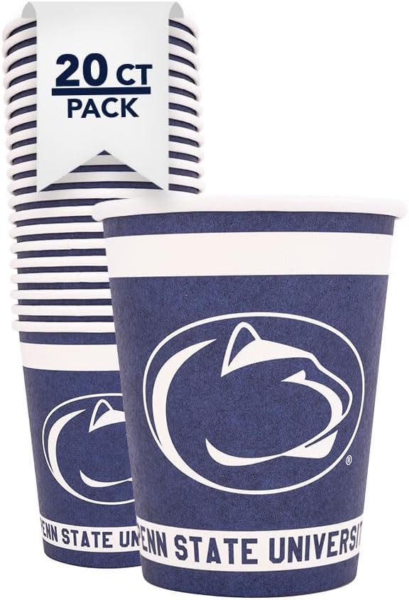 Desert Cactus Penn State Paper Cups PSU Nittany Lions 20 Count 9 Ounce Cold Beverage for Tailgates, Graduation, Party and Game Day Tablecloth Decoration (Design A)