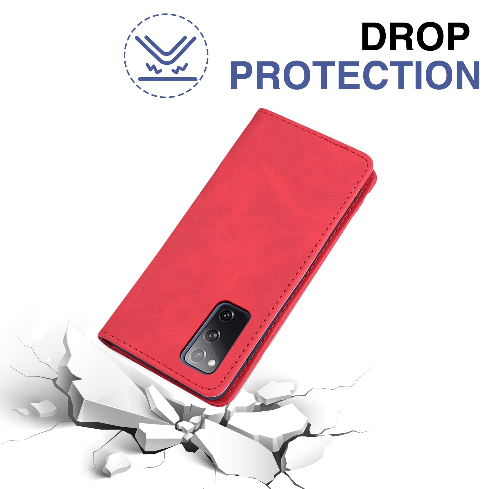 Etui do Samsung Galaxy S20 FE, Etui na Telefon Komórkowy z Skóra PU Portfel, portfel z Gniazda na karty i Podpórka, Ochrona Przed Wstrząsami Flip Etui z Klapką do Samsung S20 FE (Czerwony)