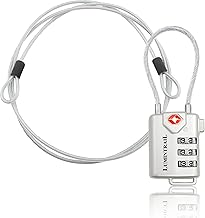 Lumintrail TSA Approved Lock for Luggage or Suitcase, Easy-to-Read 3 Digit Personalized Combination, Metal Travel Suitcase Luggage Lock, Silver, with a 4-FT Braided Steel Cable (1 Pack)