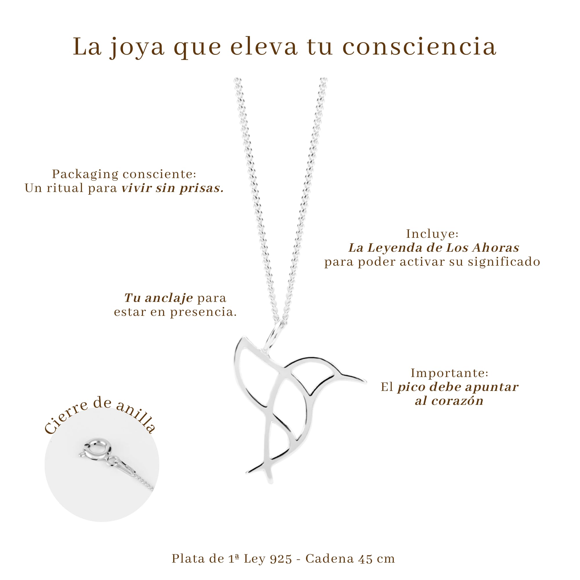 Colgante Plata Mujer Colibrí | Regalos Originales para Mujer con Significado | Collar Mujer Emocional que Invita a Conectar con el Presente