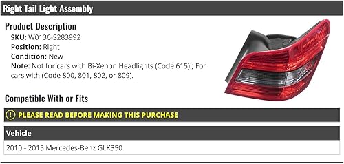 Miniatura 2 de Conjunto de luz trasera derecha del lado del pasajero, compatible con Mercedes-Benz GLK350 2010-2015 (no para modelos con faros bi-xenón)