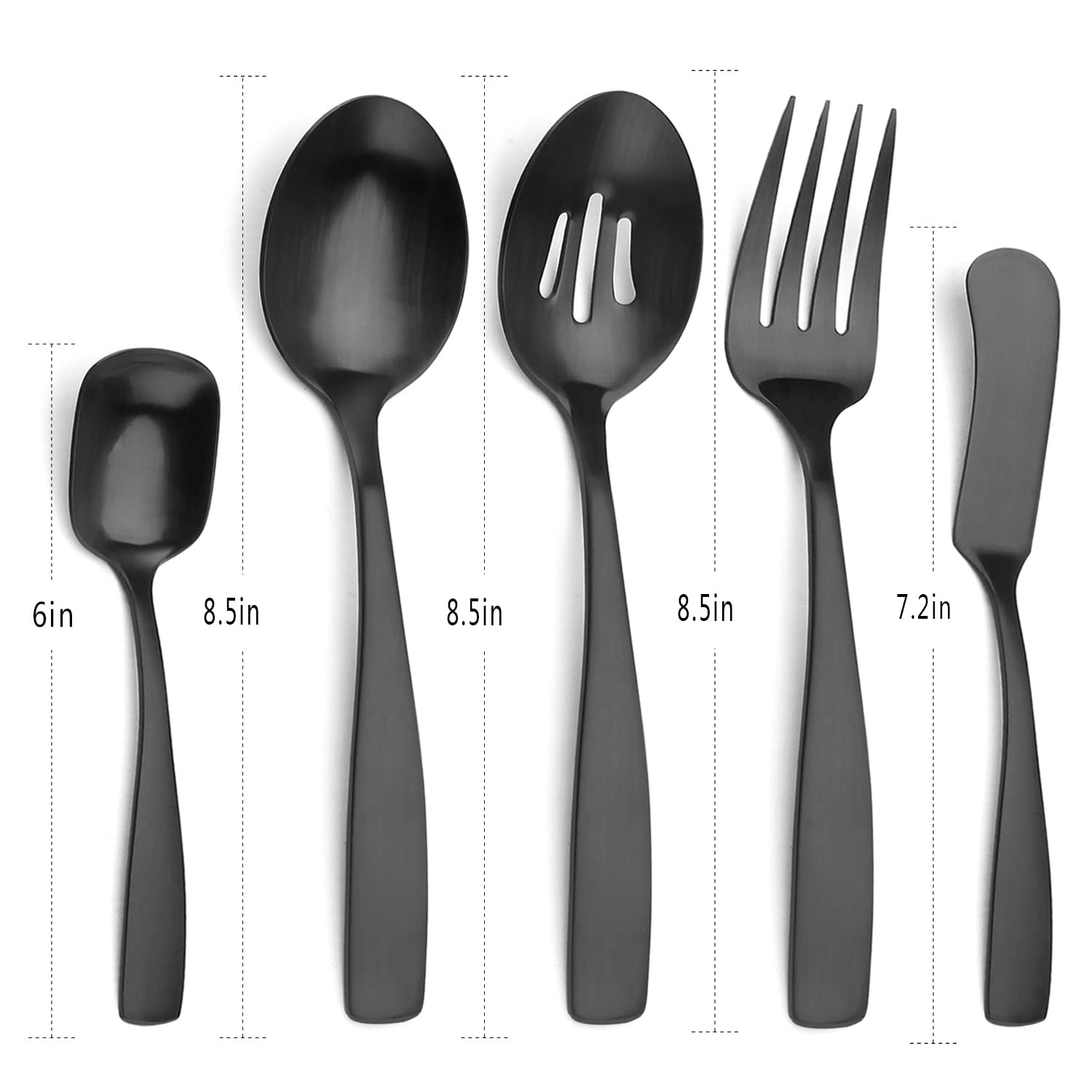 Matte Black Serving Utensils Set Hostess Set Buffet Serving Set 5 Pieces, Stainless Steel, Dishwasher Safe