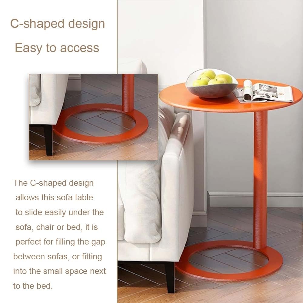 C-Shaped Round Side Table for Living Room, Bedroom, and Office - Metal Coffee and Bedside Table (Orange, 18.9 * 18.9 * 27.2in)