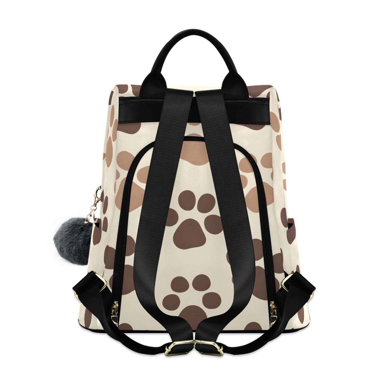 Paw Print Brown Backpack for Women Anti Theft Large Fashion Travel Shoulder Bag Purse Rucksack Lightweight