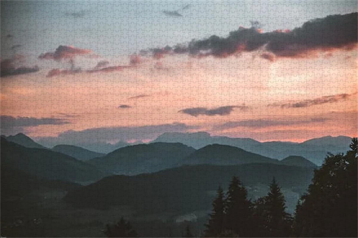 Montañas al atardecer - Rompecabezas de madera de 2000 piezas - Rompecabezas de arte para adultos, adolescentes y familia