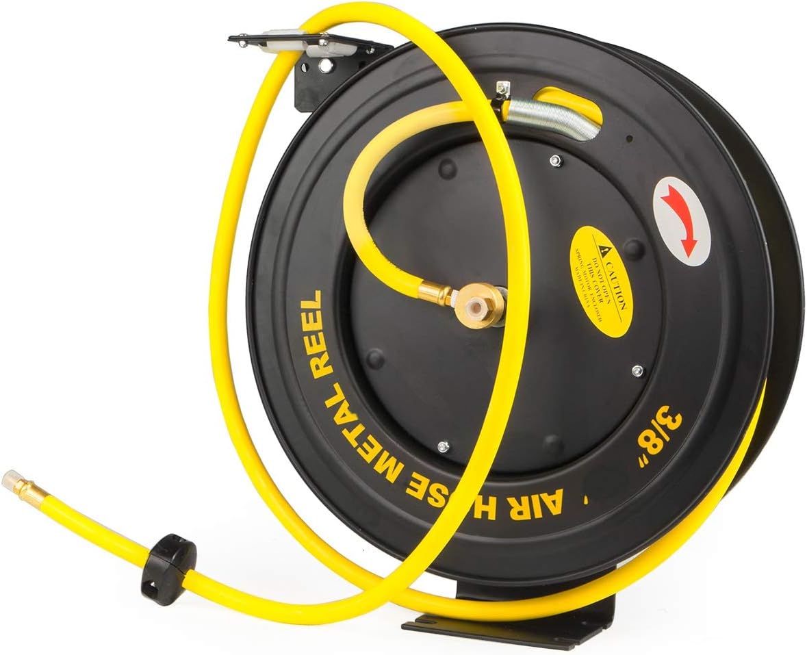 Stark USA 100ft Auto Rewind Air Hose Retractable Reel with 3/8" x 100' ft Long 300PSI Flexible Hose Heavy Duty Air Compressor Hose Reel Wall Mount