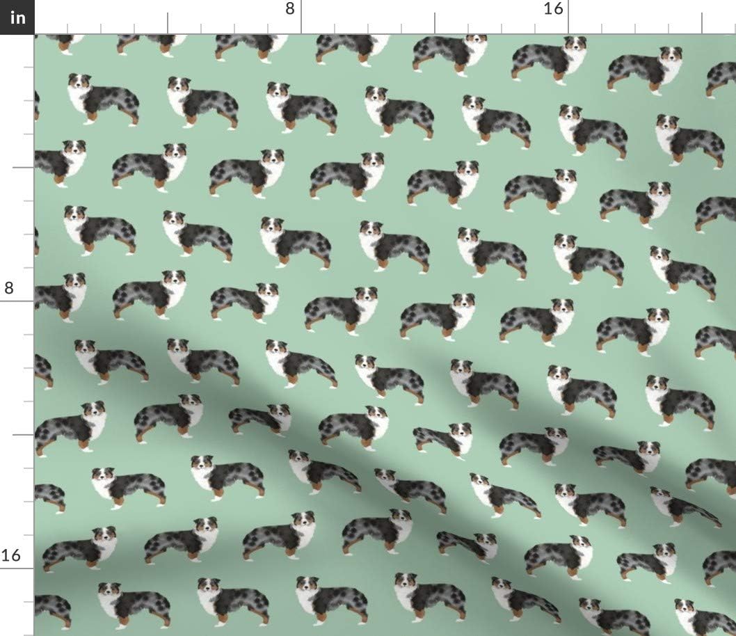Spoonflower Fabric - Australian Shepherds Dogs Mint Aussie Cute Sweet Breeds Shepherd Printed on Petal Signature Cotton Fabric by The Yard - Sewing Quilting Apparel Crafts Decor