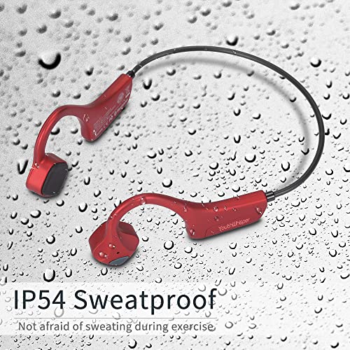 Image of Bone Conduction Headphones Bluetooth, YouthWhisper Open Ear Wireless Earphones, Sports Headphones with Mic Waterproof for Running Cycling Hiking Walking and Workout (Red)