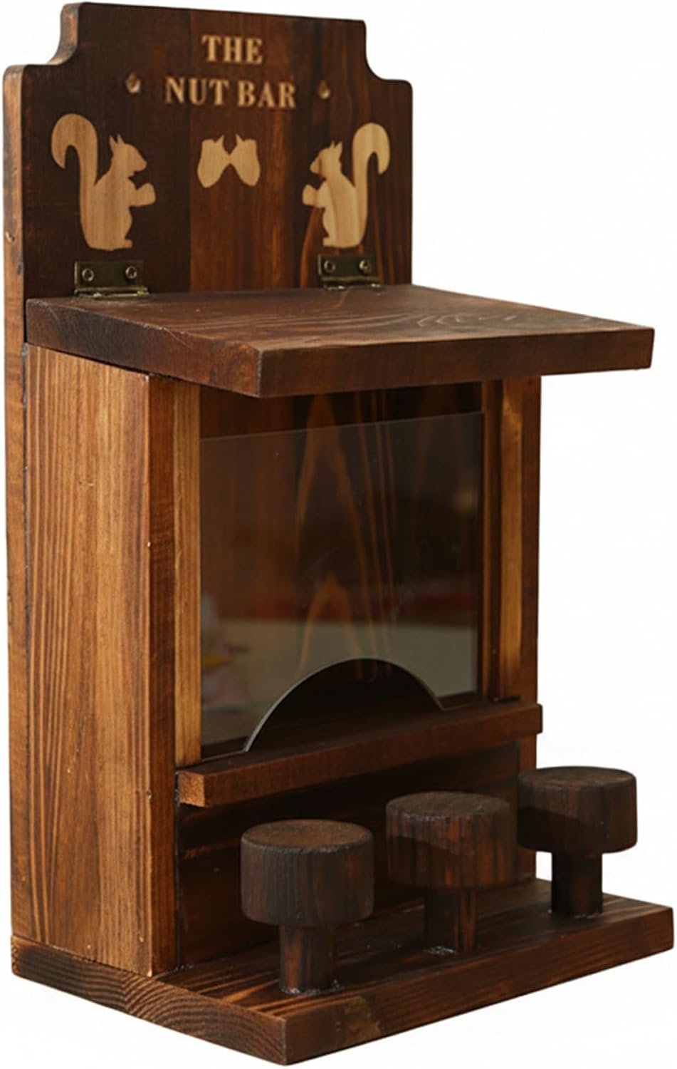 Squirrels Feeders for Outdoors - Hanging Wooden Squirrels Feeder House with Lift-Up Lid and Observation Window for Chipmunks Feeders