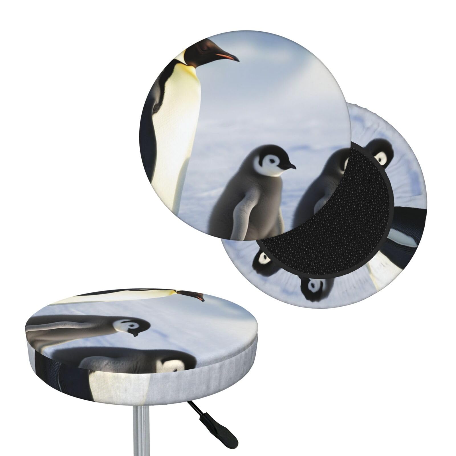 FekiLoot Penguin Family Round Bar Stool Covers Stretch Washable Bar Stool Covers Dustproof Slipcover Bar Chair Covers with Elastic Band for Bar Kitchen Living Room Decor 14 Inch
