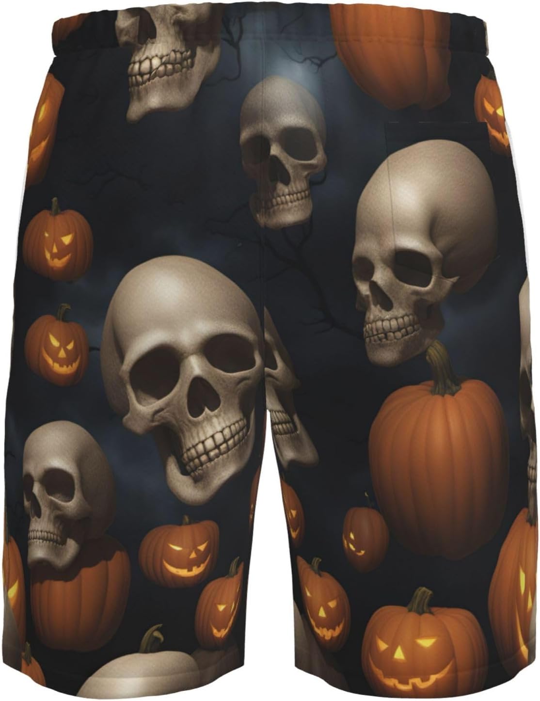 Mens Halloween Skull Print Beach Shorts,Casual Summer Shorts for Men,Quick Dry Polyester
