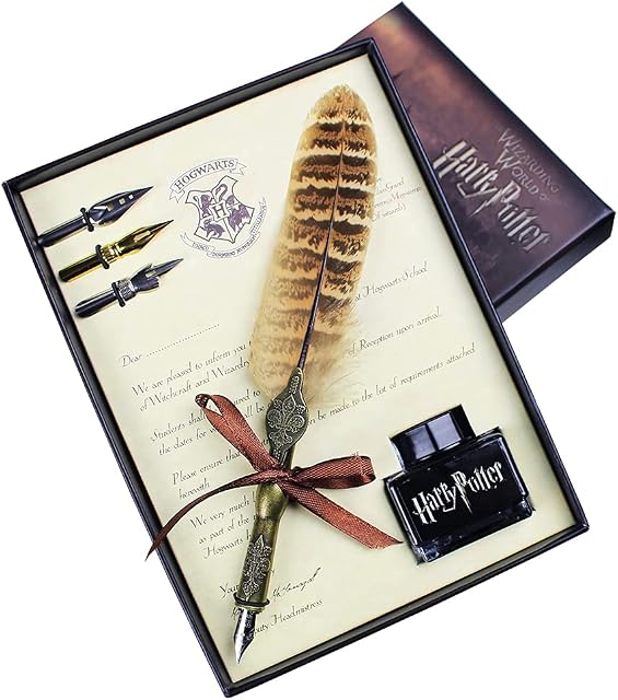 Vintage Feather Quill Pen ank Ink Set English Calligraphy Pen Set Writing Quill Ink Dip Pen with 3 Nibs and Ink Gift Set for HP Fans