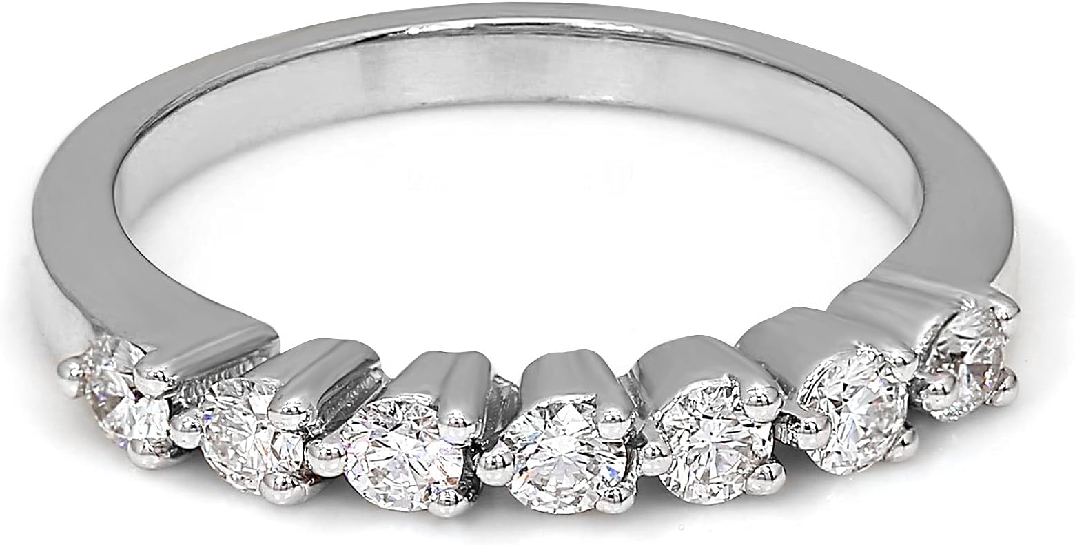 FRIENDLY DIAMONDS 1/2 Carat | 14K White Or Rose Gold, 925 Sterling Silver | Certified Lab Grown 7 Stone Half Eternity Diamond Ring | Brilliant-Cut Round Shape Diamond